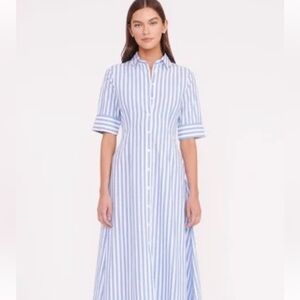 STAUD Blue and White Vertical Stripe Maxi Joan Shirt dress NWT